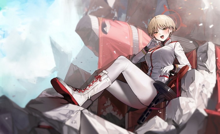 Anime girl in white uniform with a gun