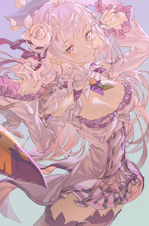 Emilia holding a small creature