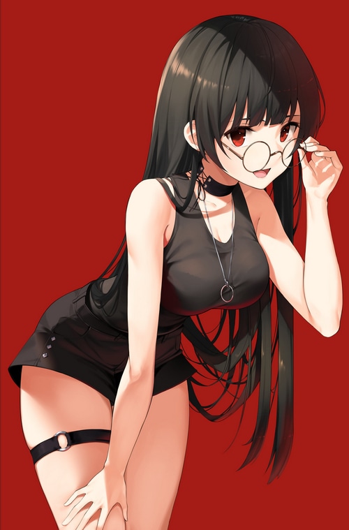 Anime girl with glasses and black outfit
