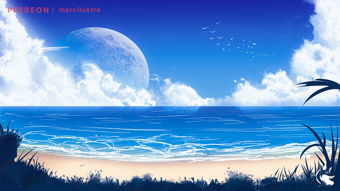 4K Beach with Moon and Ocean View
