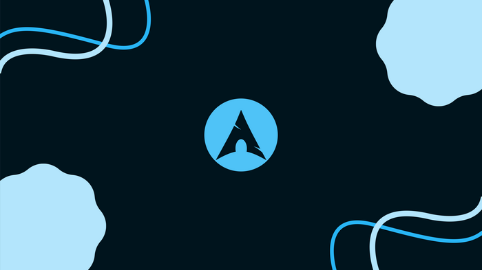 Arch Linux logo on a dark background with abstract shapes