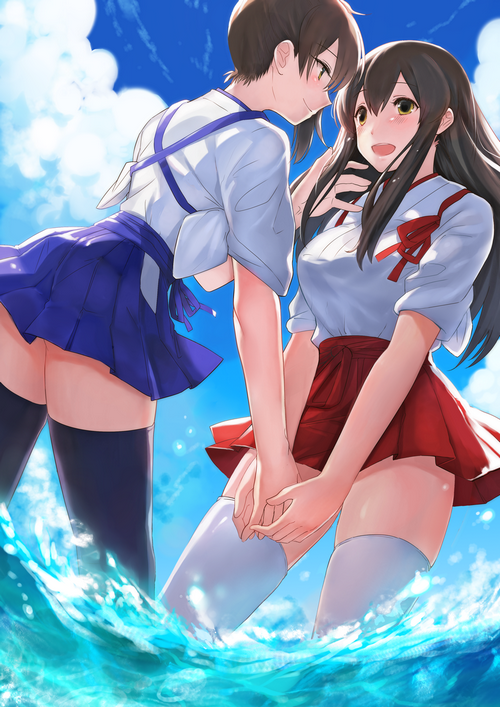Kaga and Akagi from Kantai Collection in the water