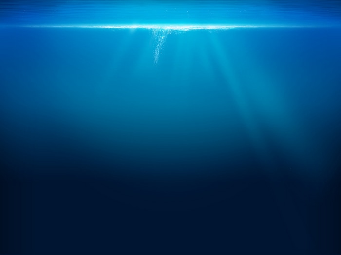 Underwater scene with sun rays and bubbles