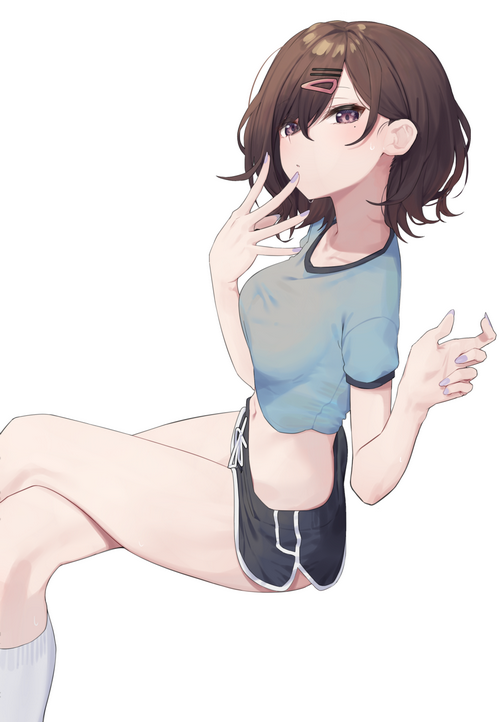 Madoka Higuchi in a crop top and shorts