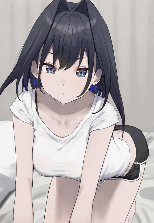 Ouro Kronii in a white shirt and short shorts