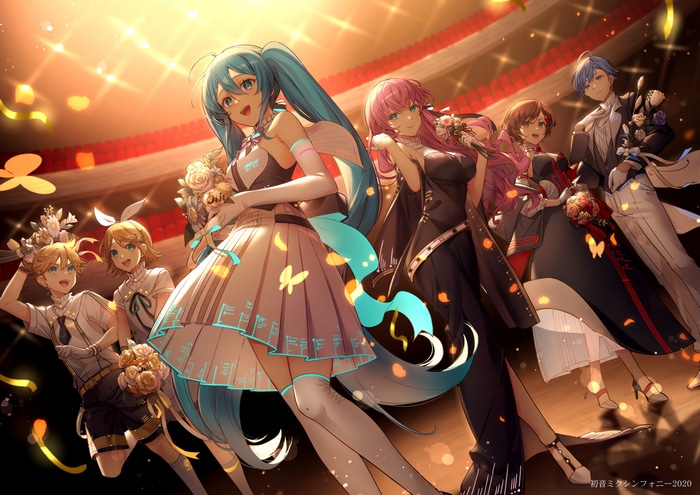 Hatsune Miku and Vocaloid characters at a concert