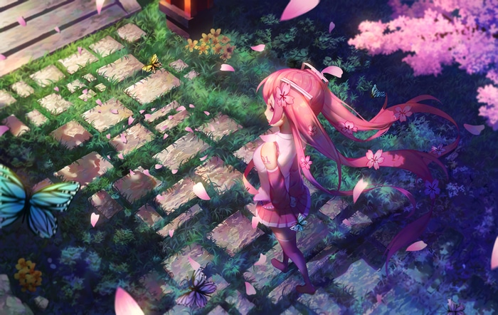 4K Hatsune Miku in a Cherry Blossom Garden