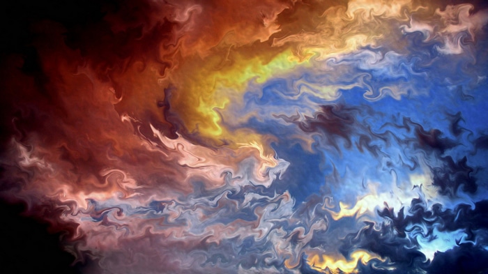 Abstract painting of colorful swirling clouds