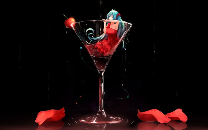 Hatsune Miku in a Martini Glass with Cherry