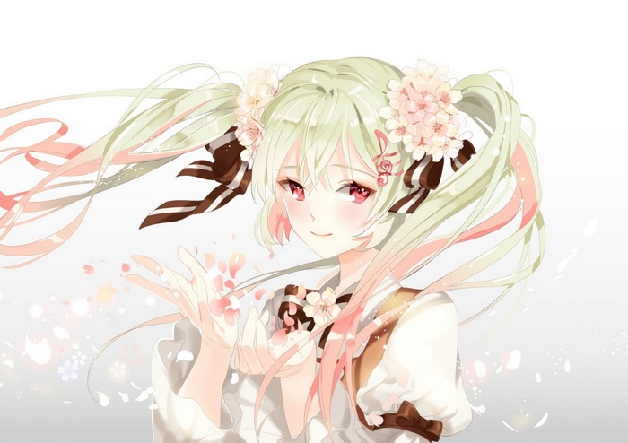 Hatsune Miku with cherry blossoms in her hair