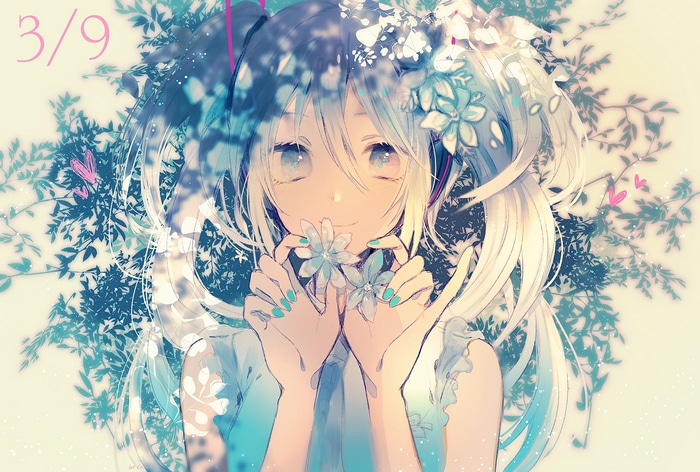 Hatsune Miku with Flowers and Foliage