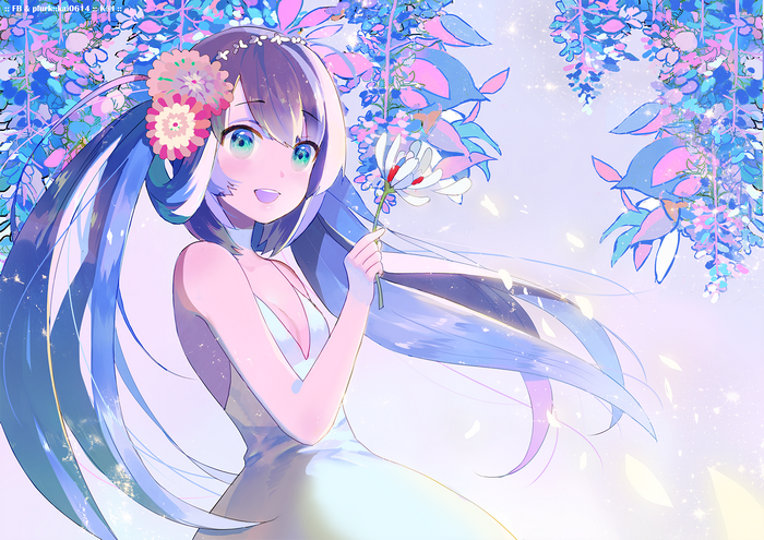 Hatsune Miku with Flowers and Wisteria