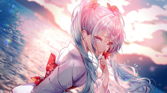 Hatsune Miku in Japanese Clothes by the Water