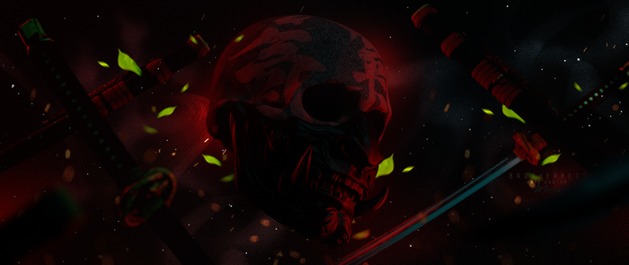 Skull mask with katanas and red accents