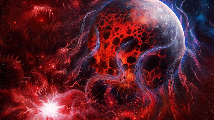Cosmic horror with a lava planet and alien creatures