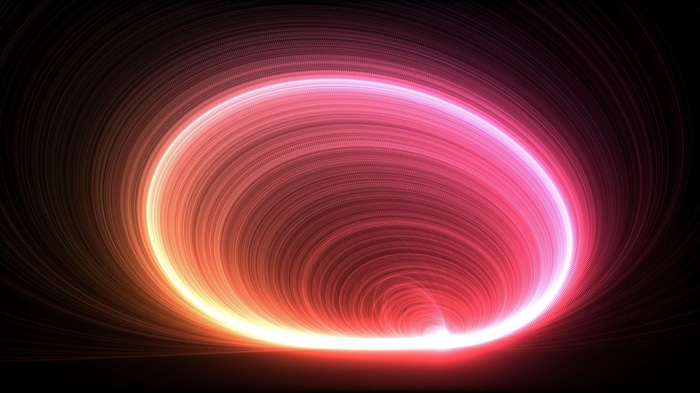 Abstract glowing tunnel with pink and orange light