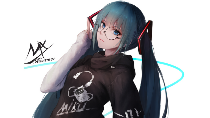 Hatsune Miku wearing glasses and headphones