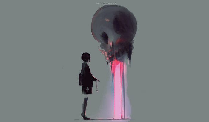 Girl and a giant skull by Aoi Ogata