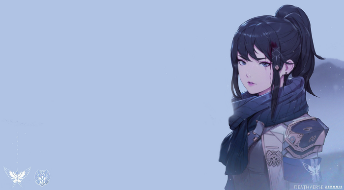 Anime girl with black hair and blue scarf