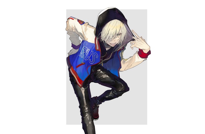 Yuri Plisetsky in a blue and white jacket