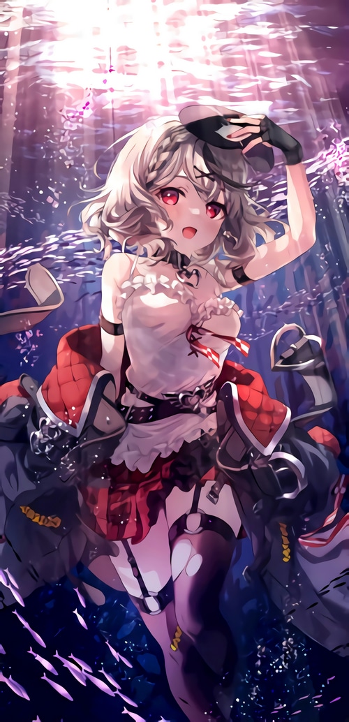 4K Anime Girl with Red Eyes Underwater