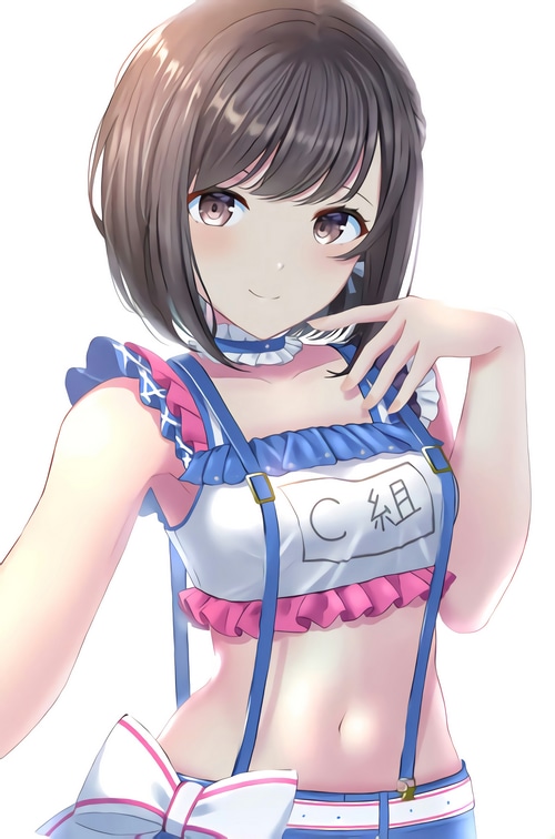 Anime girl with brown eyes and suspenders
