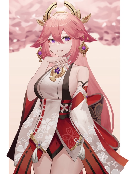 Yae Miko from Genshin Impact with pink hair