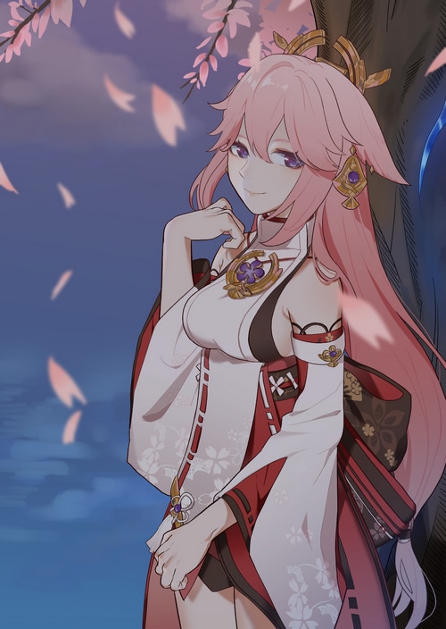 Yae Miko from Genshin Impact with pink hair