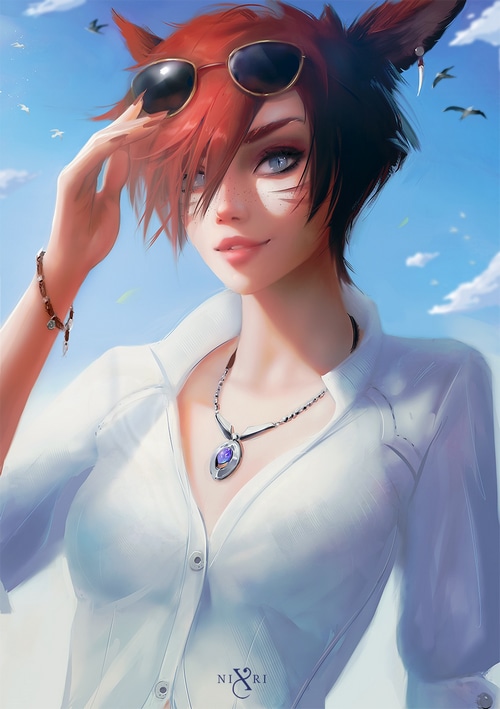 Woman with red hair and sunglasses, Nixri art
