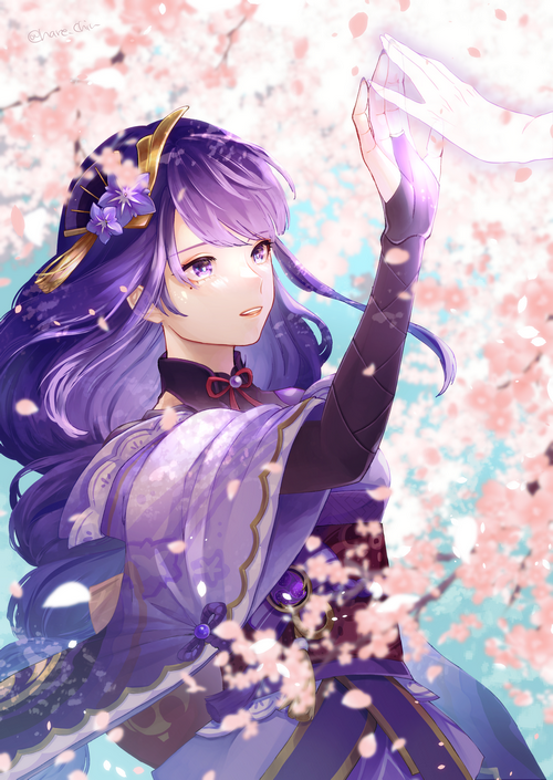 Raiden Shogun and Raiden Makoto with cherry blossoms