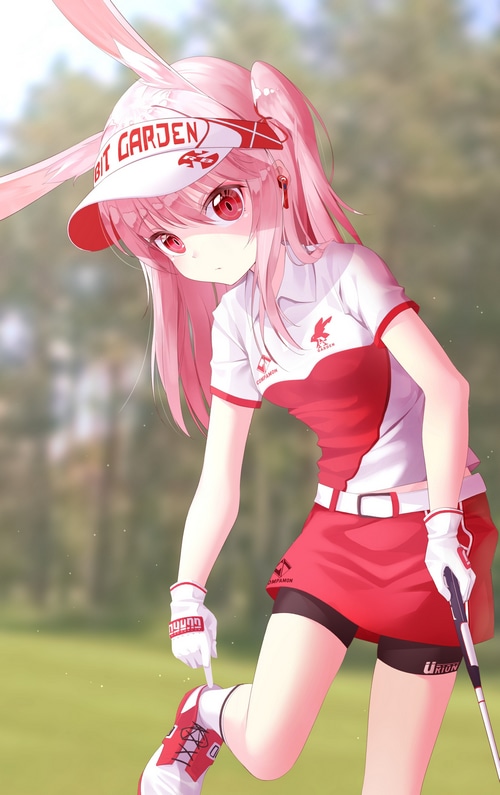 Anime girl in golf attire with bunny ears