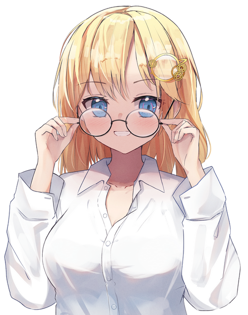 Watson Amelia wearing glasses and a white shirt
