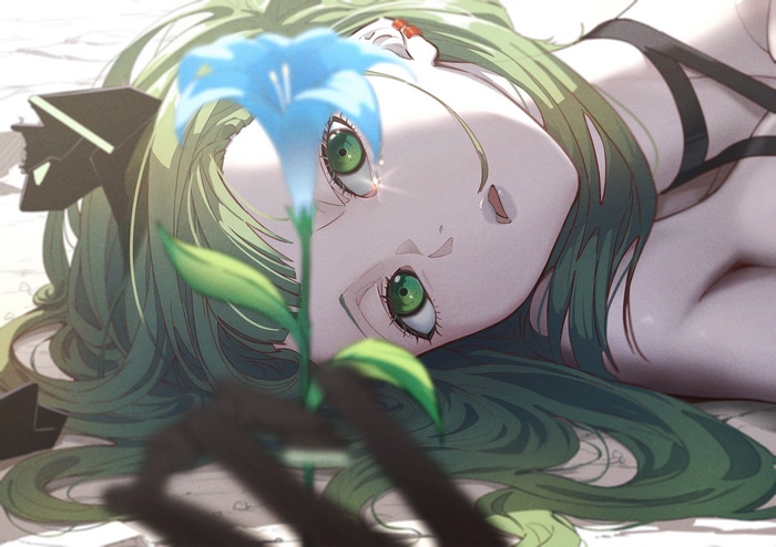 Black Rock Shooter and Dead Master with green eyes and hair