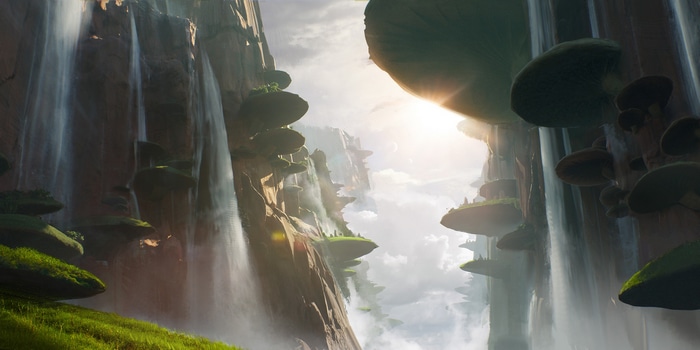 Fantasy landscape with waterfalls and floating islands
