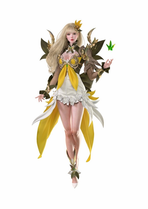 Fantasy woman with blonde hair and yellow dress