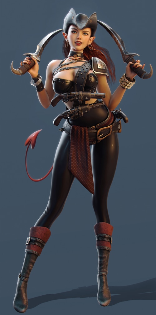 Fantasy pirate girl with daggers and guns