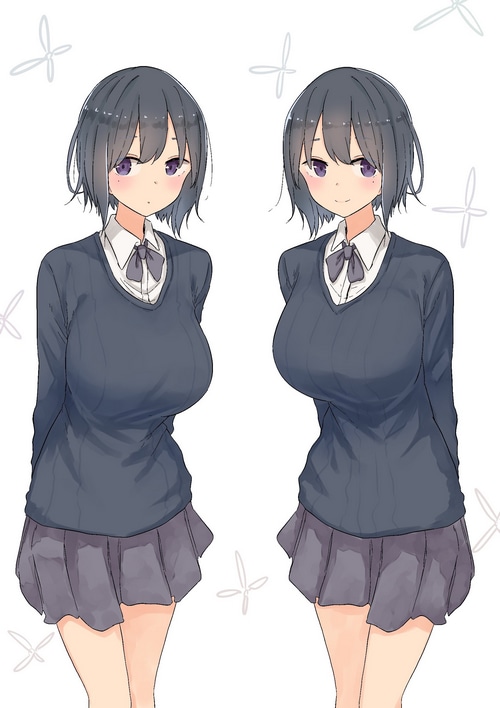 Twins with gray hair in school uniforms