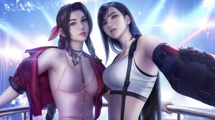 4K fan art of Aerith and Tifa from Final Fantasy
