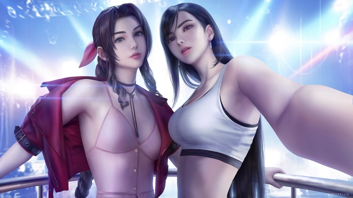 4K fan art of Aerith and Tifa from Final Fantasy