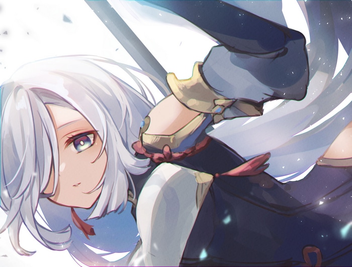 Shenhe from Genshin Impact with a sword