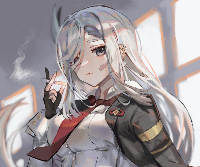 Shenhe from Genshin Impact smoking
