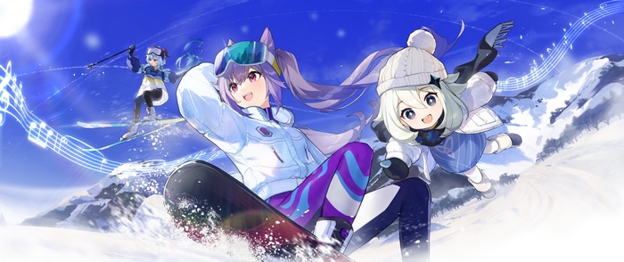4K Genshin Impact Keqing and Paimon snowboarding