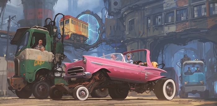 Alejandro Burdisio's steampunk vehicles and women