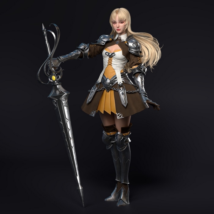 Fantasy girl in armor holding a large sword