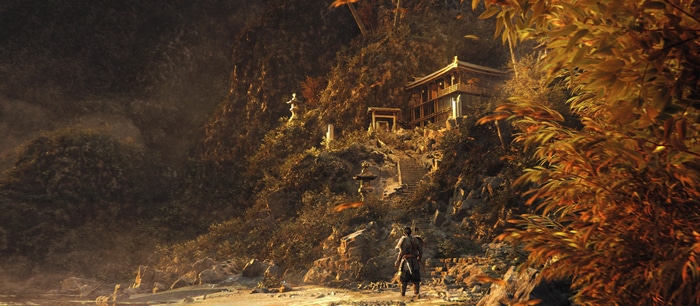 4K Ghost of Tsushima temple on a mountainside