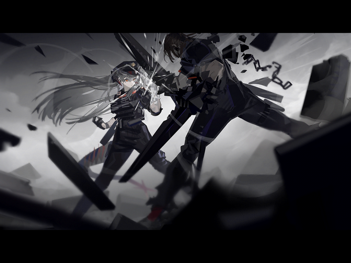 Arknights artwork of two characters fighting