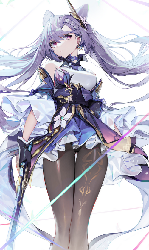Keqing from Genshin Impact with purple hair and eyes
