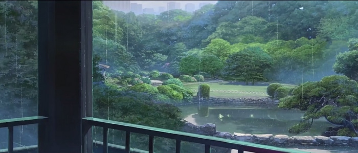 Rainy Japanese Garden with Pond