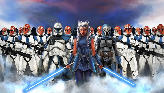 Ahsoka Tano and Clone Troopers with Lightsabers