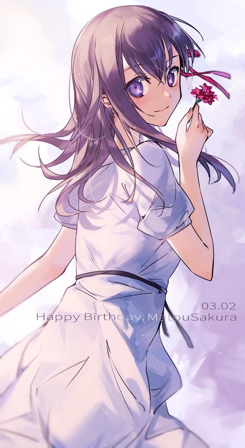 Matou Sakura holding a flower, Fate/Stay Night fan art